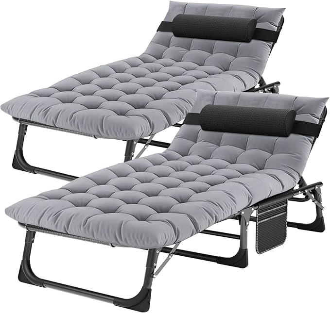 ABORON 5 Positions Camping Cots for AdultsOutdoor Folding Sleeping Cot/MatFolding Chaise Lounge Chair with PillowPortable Reclining Chair for Beach Lawn Camping PoolSunbathing Chairs