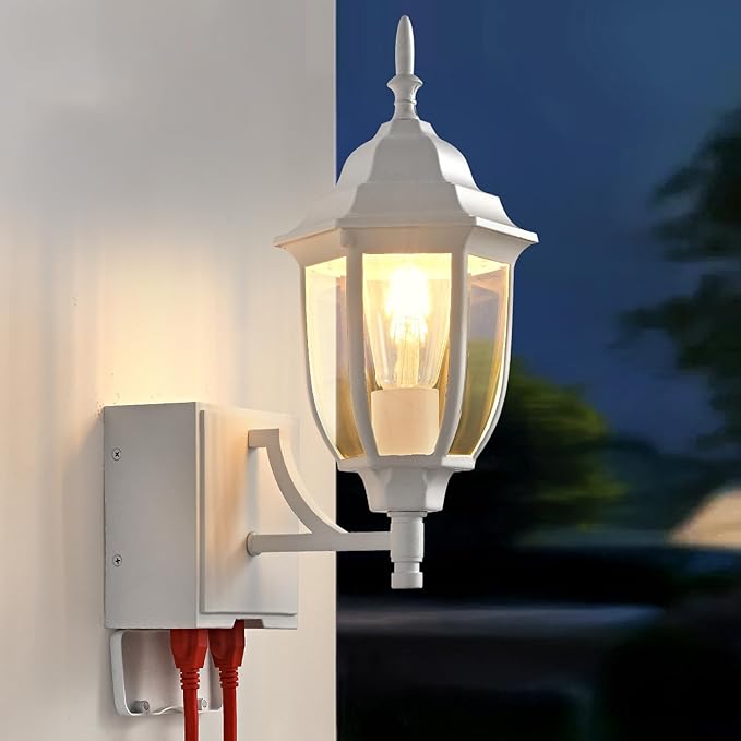 Upgraded Porch Lights Outdoor Wall Light with GFCI Outlet Waterproof Exterior Lighting Fixtures Wall Mount Outside Light for House Patio GarageWhite1 PackNo Sensor