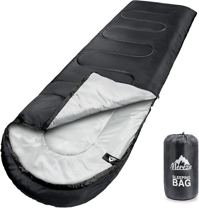 MEREZA Sleeping Bags for Adults Cold Weather Mens Warm Sleeping Bag for Big and Tall Girls Boys with Compression Sack for 3-4 Season Camping Backpacking Hiking