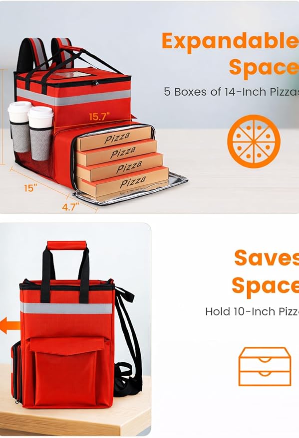 Bodaon Food Delivery Backpack with 2 Base Plates Dual-Layer Insulated Compartments Waterproof Lining Reflective Strip - Pizza Delivery Bag for Bike Couriers Grocery Takeout Food Transport
