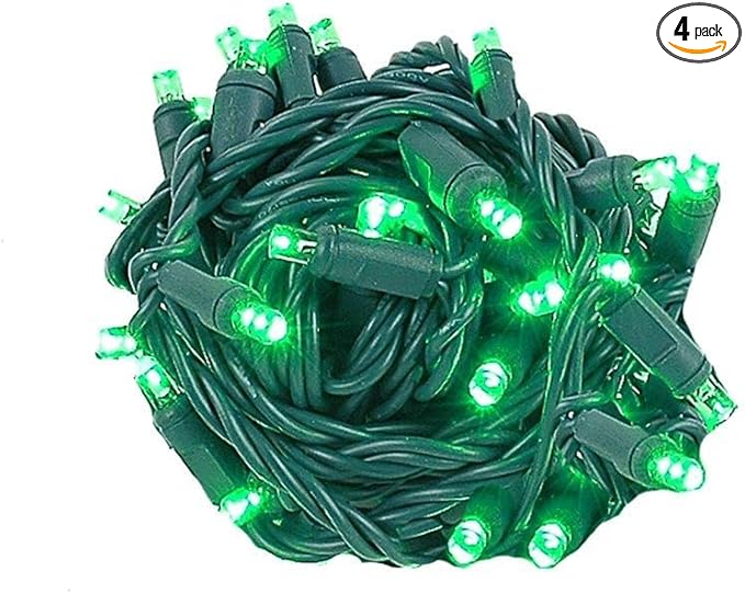 Novelty Lights Coaxial 4 Pack 25 Feet 50 Green LED Christmas String Commercial Grade Green Wire Waterproof Connections Modular Product Line Connect 43 Sets