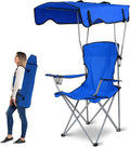 Moclever Folding Canopy Camp Chair – Heavy Duty Beach Chair with Sun Protection Cup Holder &amp Padded Armrests for Outdoor Camping Lawn Park Patio (Blue)