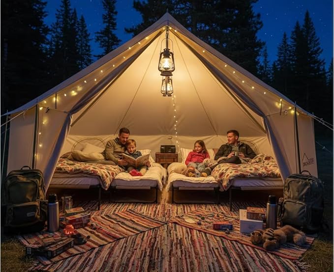 DANCHEL OUTDOOR B6 Luxury Glamping Wall Tent w/Stove Jack No Center Pole Higher Side Wall 900D Flame Retardant Oxford for 4 Season 4-6 Person Family Yurt Cabin Glamping Camping13ft/16.4ft