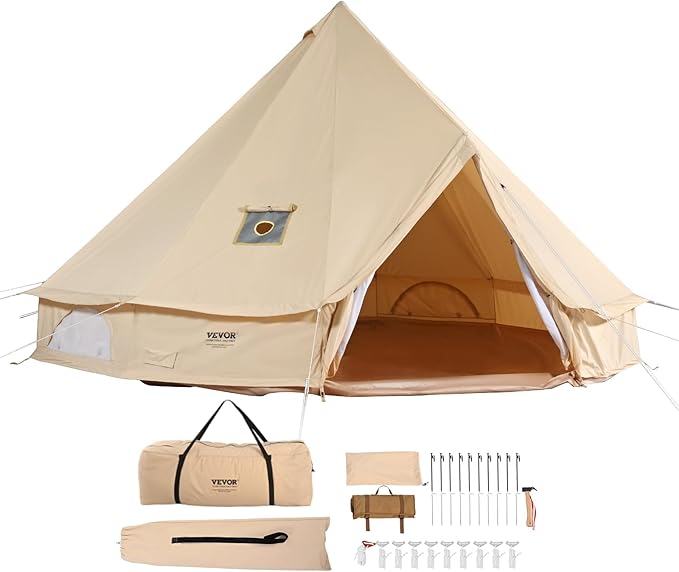 VEVOR Canvas Tent Bell Yurt 4 Seasons for Camping with Stove Jack Breathable Holds up to 4 People Family Camping Outdoor Hunting Party