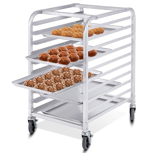 Giantex 10 Tier Aluminum Bakery Rack Commercial Kitchen Bun Pan Sheet Pan Rack Mobile Bakers Trolley with Storage Cooling Racks and Lockable Casters
