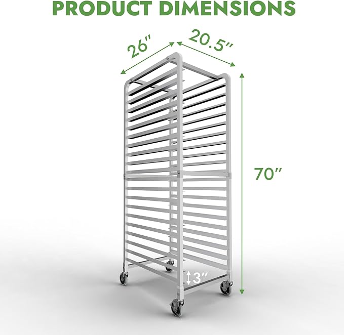 CURTA 20-Tier Heavy Duty Bun Pan Bakery Rack with 5 Wheels NSF Certified Heavy Duty 26 D x 20 W x 69 H Storage for Half &amp Full Sheets
