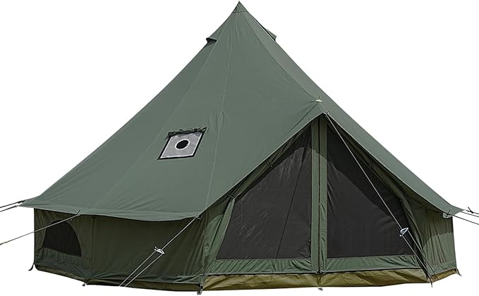 Canvas Bell Tent Yurt with Stove Jack Waterproof and Breathable Glamping Wall Tent Detachable Groundsheet for Camping Party