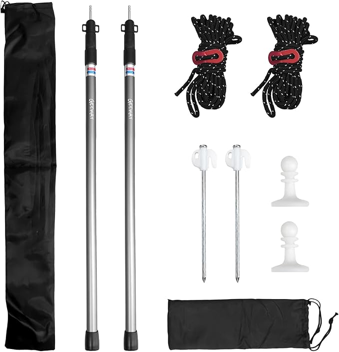 GEEWAY 2 Pcs 7.5FT Tarp Poles for Camping Heavy Duty Telescoping Tent Pole Aluminum Adjustable Tent Poles for Outdoor Activity Wilderness Adventure and RV Travel (Grey)