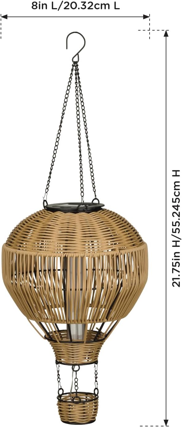 Regal Art &amp Gift Hot Air Balloon Solar Lantern – Hanging Solar-Powered LED Lights Waterproof Portable Decorative Outdoor Lamp Made of Metal &amp Glass for Garden Patios &amp Pathway – Wicker (