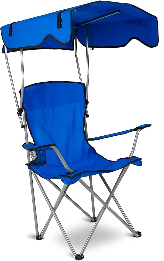 KOCASO Canopy Folding Beach Chair with Sun Shade Heavy Duty 330lbs Portable Camping Lawn Chair with Cup Holder for Pool Travel Picnic