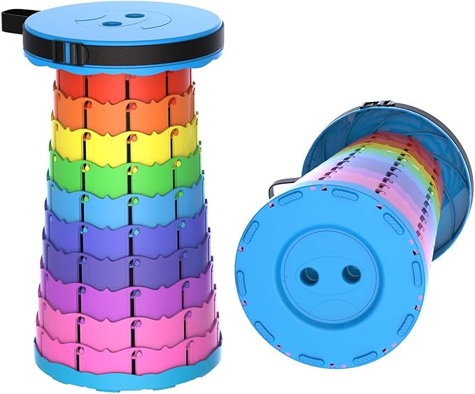 Retractable Folding Stool Rainbow Multi-Color Portable Telescoping Design Adjustable Height for Outdoor Travel Camping (red)