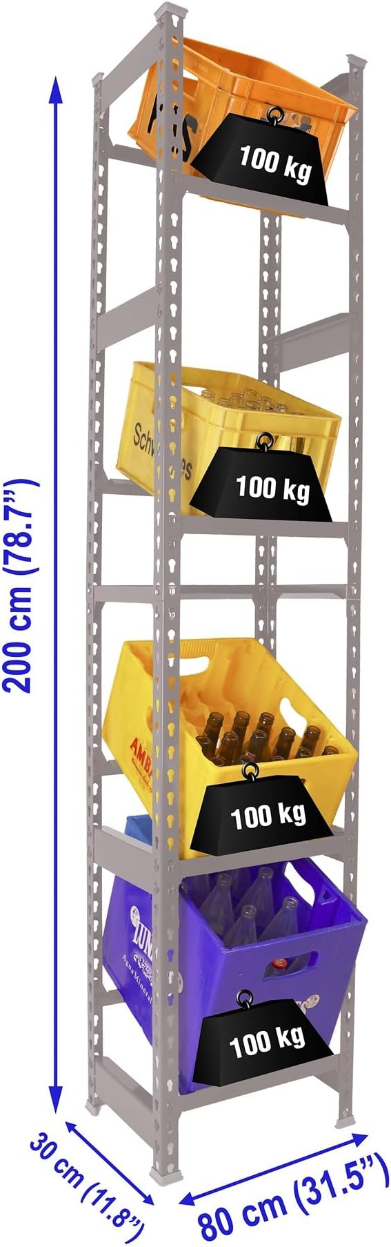Simon Rack Drinks Crate Rack for 8 Crates 2000 x 800 x 300 mm Grey Freestanding Metal Shelf for Water Crates Beer Crates or Drinks Crates for Kitchen Garage or Cellar