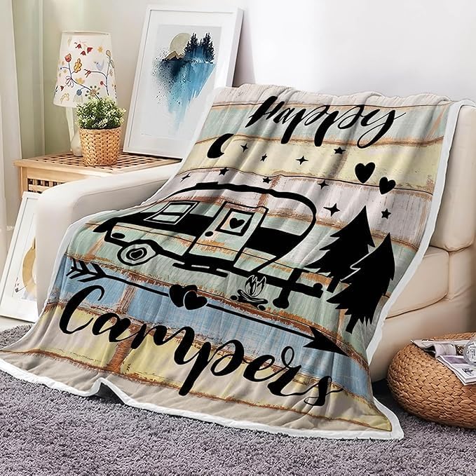 Camper Flannel Soft Fluffy Warm Throws Cover - Cozy Couch Chair Sofa Bed Outdoor Indoor Beach Travel Decor