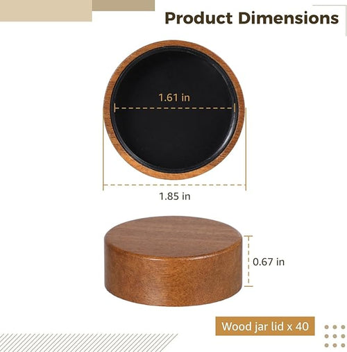 1.61 Inches Inner Diameter Jar Lids 40 Pcs Wood Jar Lids Airtight Spice Jars Lids for 4 Oz and 8 Oz Spice Jars Nice Sealing Kitchen Jars Reusable Can Wooden Lids