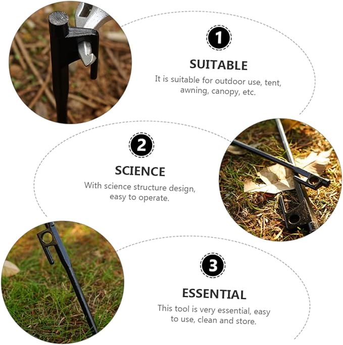 DECHOUS 8Pcs Heavy Duty Cast Iron Tent Stakes for Camping Ground Nails for Securing Tents Awnings and Canopies Durable Design with Enhanced Striking Area and Easy Rope Fixation