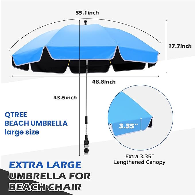 Umbrella 360°Adjustable Protection Stroller 48.8 beach chair umbrella with clamp high UV protection. 3 Adjustable areas 180°+360° for fishing golf beach camping (chair not included)