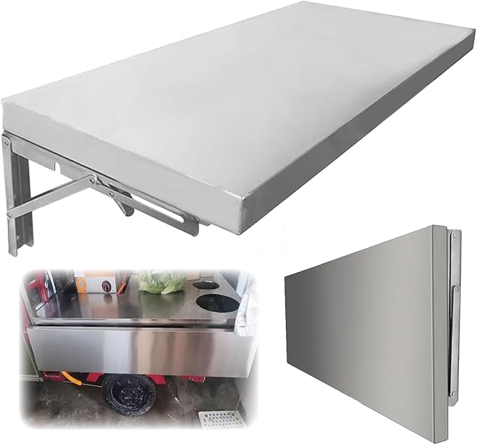 Foldable Food Truck Shelves Stainless Steel Wall Mounted Concession Shelf for Outdoor Use Trailer Countertop Extension Shelving for Porch and Prep