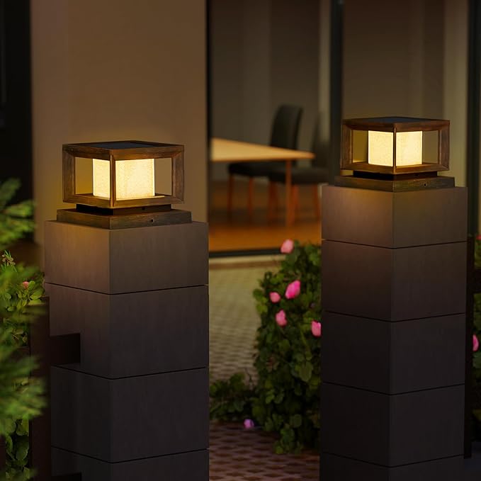 Mlambert 10 Pack Solar Post Lights Outdoor Waterproof Fence Cap Lights for Deck 4x4 6x6 Wooden Vinyl Outdoor Light with Shinning Effect Brown