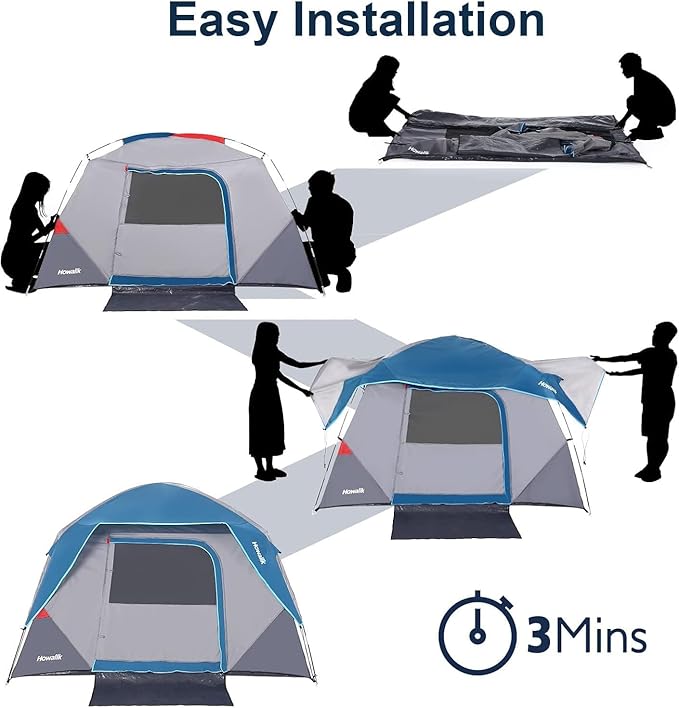 Camping Tent Party Canopy Easy Set Up Outdoor Family Camping Tent 4-6 Person for Family Hiking Backpacking and Traveling OutdoorsBlue