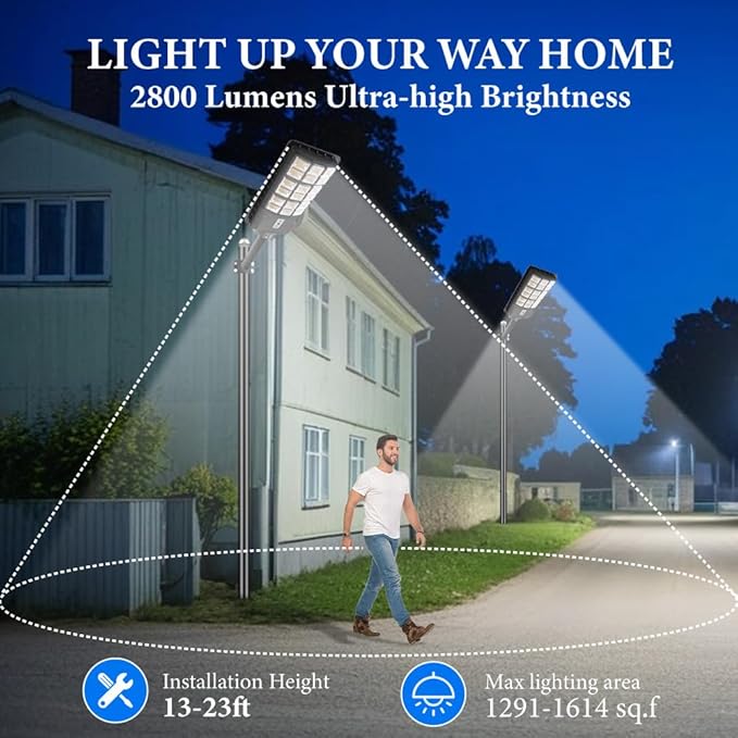 Solar Street Lights Outdoor Waterproof6000w Dusk to Dawn Solar Parking Lot Light with Lamp Pole Motion Sensor Security Flood Light for Commercial Yard Garden Garage Sideway