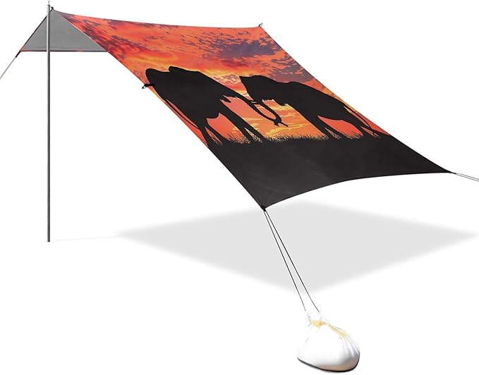 ALAZA Couple Elephant Sunset Beach Tent Sun Shelter UPF50+ Protection Beach Shade Canopy w/ 4 Sandbags for Outdoor Camping Fishing Backyard Fun Picnic 10x9 ft