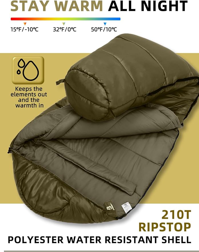 Bessport Mummy Sleeping Bag | 15-45 ℉ Extreme 3-4 Season Sleeping Bag for Adults Cold Weather– Warm and Washable for Hiking Traveling &amp Outdoor Activities