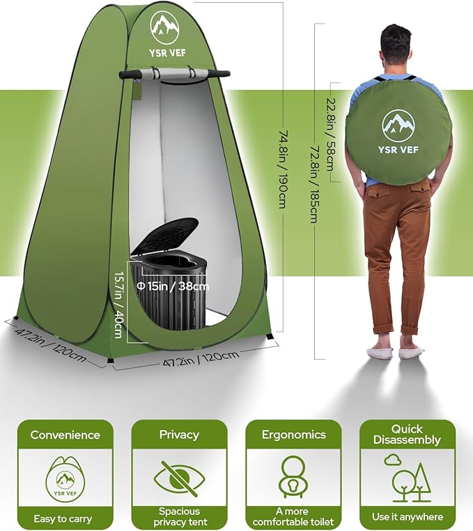 Camping Toilet with Pop-Up Privacy Tent and Liquid Waste Gel Portable Toilet for Camping with Large Tent Ergonomic Potty Provides Enhanced Comfort Suitable for All Ages