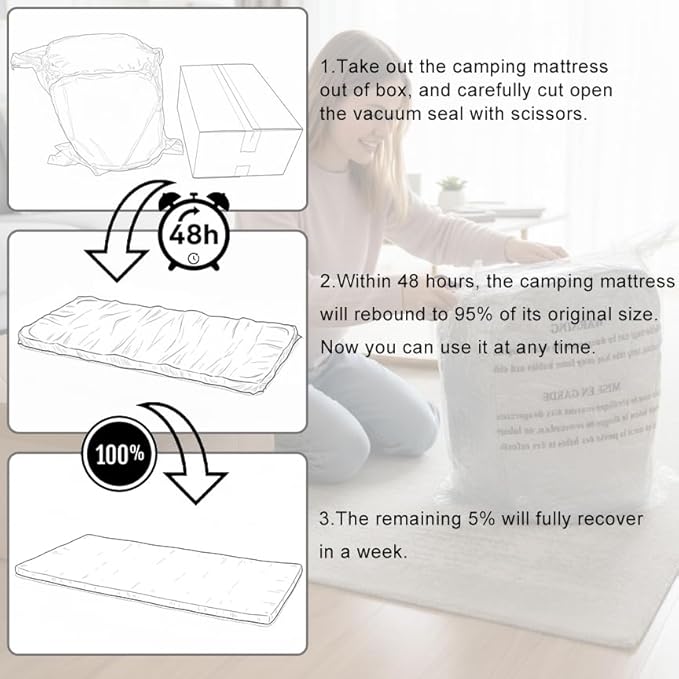 Foam Camping Mattress - Portable Sleeping Pad for Camping Tent Car &amp Floor - Washable Cover &amp Roll Up Travel Bag - Cot Mattress for Travel &amp Guests