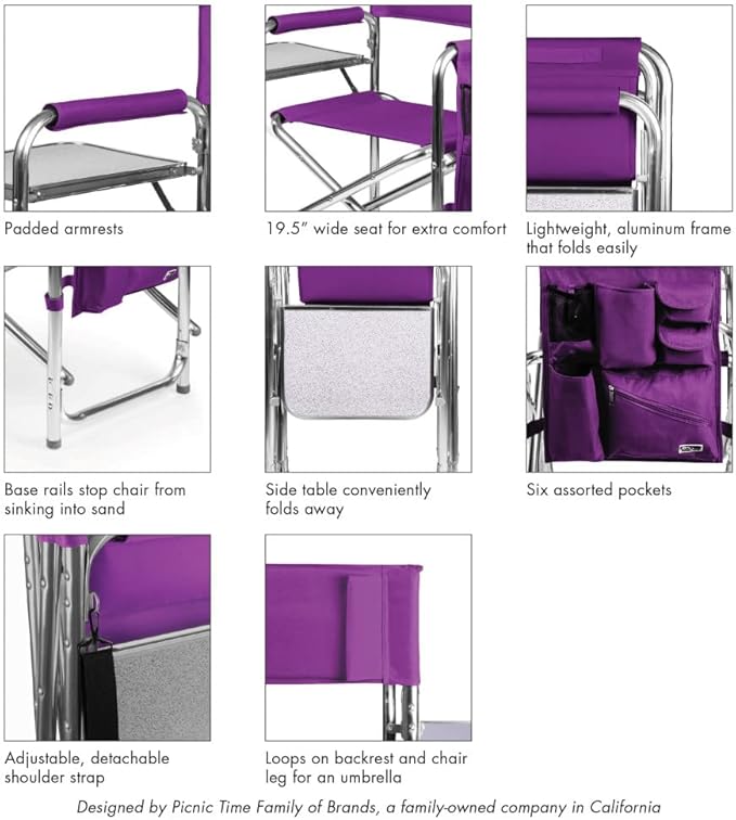 Picnic TIME NCAA Clemson Tigers Sports Chair with Side Table - Beach Chair - Camp Chair for Adults