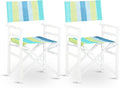 VINGLI Widen Folding Director Chair Set of 2 with Sturdy Wooden Frame &amp Beige Canvas Portable Durable for Outdoor Patio Camping Use Green and Blue Strip