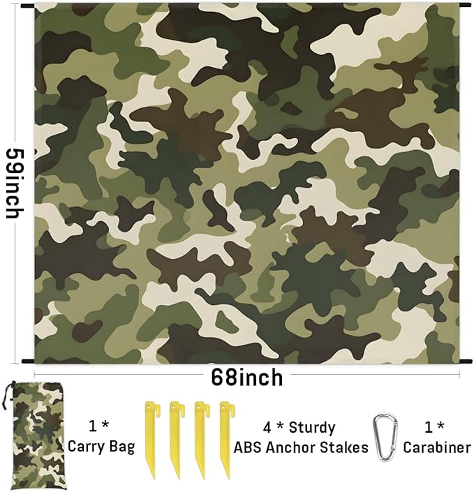 Waterproof Sandproof Beach Blanket 59''×68'' Camouflage Polyester Outdoor Picnic Blanket with 4 Stakes &amp Storage Bag for BeachCampingVacation Light Green