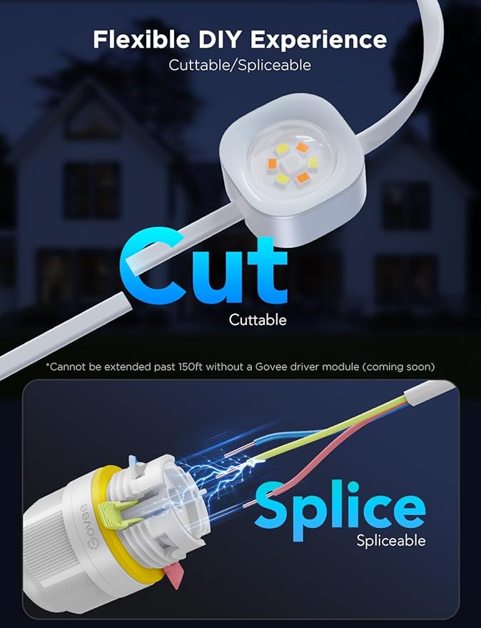 Govee Permanent Outdoor Lights Pro 100ft with 60 RGBIC LED Lights for Daily and Accent Lighting 75 Scene Modes for Outdoor Decor IP67 Waterproof Works with Alexa Google Assistant Matter White