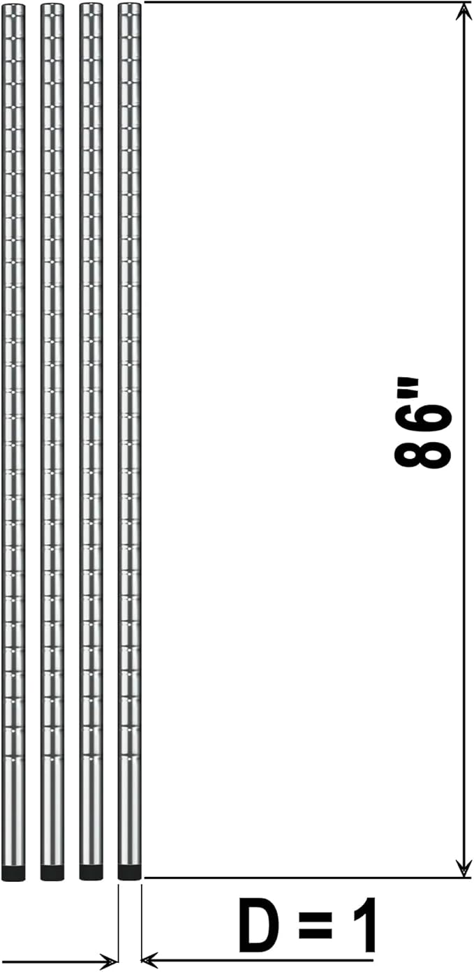 86 NSF Chrome Wire Shelf Post 1 Inch Metal Pole Foot Included for Wire Shelf Rack Poles and Parts (4 Pack)