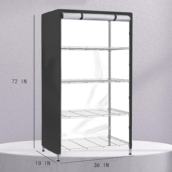 Storage Shelf Cover with See-Through Mesh PVC Panel Water Resistant Outdoor Rack Protector with 3-Way Zippers and Wind Strips for Garage Shed Truck Fits 36L x 18W x 72H Racks Black