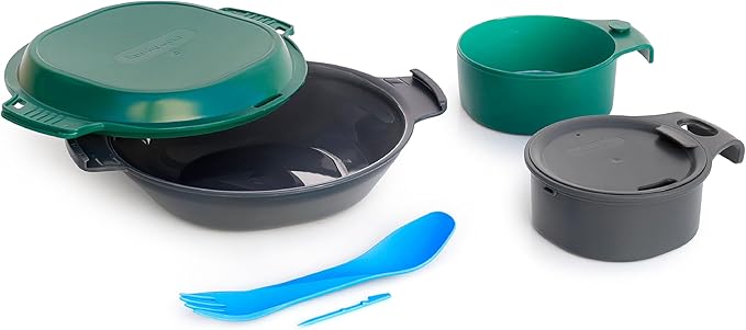 humangear GoKit Deluxe: 7-Tool Lightweight Camping Mess Kit with Portable Insulated Cup Camping Plate Bowl Utensil and Toothpick - Ideal On-The-Go Camping Solution
