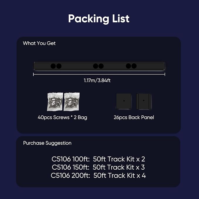 APPECK 50ft Track Kit for Permanent Outdoor Lights Pro C5106 13pcs Aluminum Channel for RGBCW Dual Lens Smart Eaves Lights Black