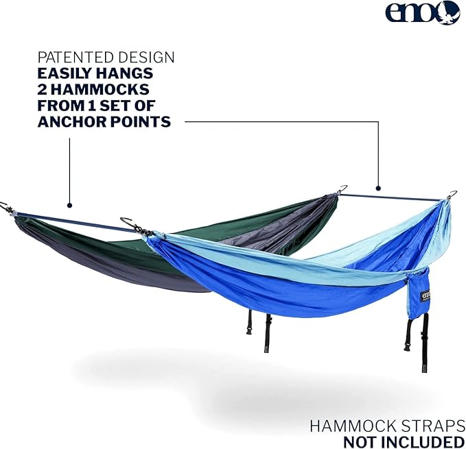 ENO Fuse Tandem Hammock System Colour Slate Lightwieght Fuse Spreader Bars Two Hammocks Side by Side Dac Grren Anodised Aluminium Alloy Eliminates Enviro Damage Weight 277 g