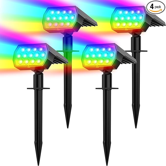 Solar Spot Lights Outdoor Color Changing[7 Modes/4 Pack] Christmas IP65 Waterproof Landscape Spotlights Dusk to Dawn Solar Powered Security Light for Patio Gate Walkway Pool Garden Yard Driveway