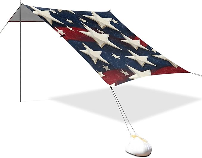 Beach Tent Sun Shelter Stars Red Stripes Lightweight &amp Easy Setup Beach Shade Canopy for Camping Fishing