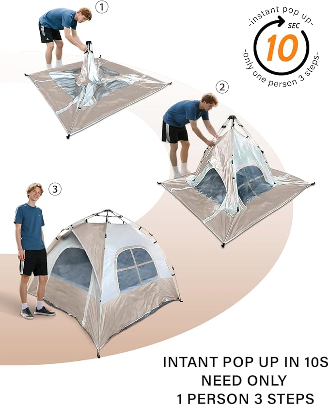 Instant Tent Person - Automatic Pop Up Camping Tent/Silver Coating UV Protection Waterproof Portable for Backpacking &amp Camping with Carring Bag(Easy Setup &amp Fold)