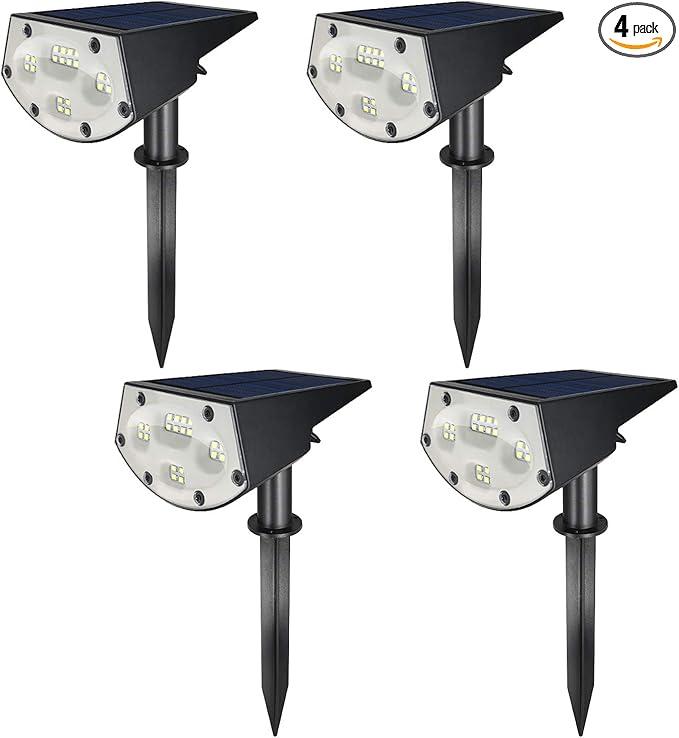 WBM Smart 20 LEDs Solar Landscape Spotlights IP67 Waterproof 2-in-1 Wireless Outdoor Security Lights for Yard Garden Driveway Porch Walkway Pool Patio 4 Pack