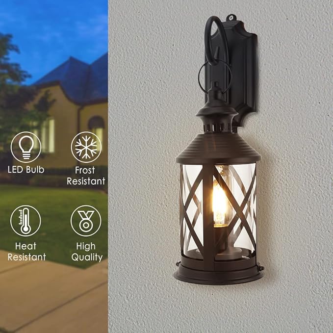 TRIROCKS Set of 2 Battery Powered Metal Lamp 10'' Tall Decorative Cordless Table Lamps LED Edison Lights Hanging Lamps with Metal Hook for Home Decor Patio Garden Wedding Parties Indoor Outdoor(Black)
