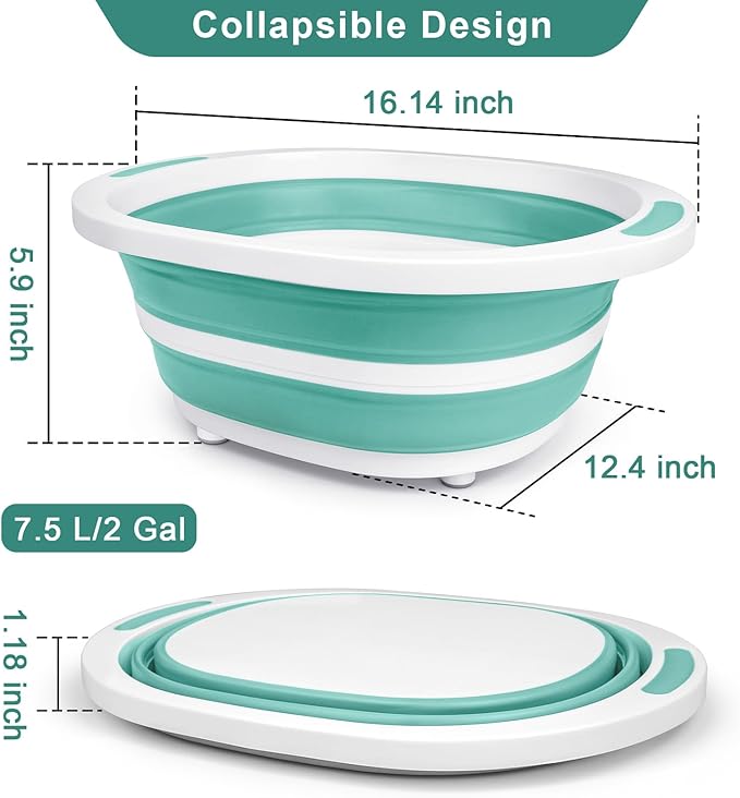 Collapsible Wash Basin for Baby Bottles Cutting Board for Kitchen 7.5L Bottle Wash Basin with Drain Plug