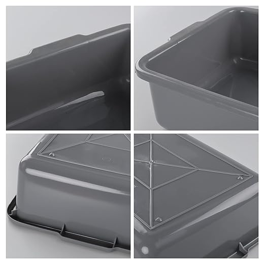 4-Pack Bus Box Dish Tub for Restaurants Standard Bus/Utility Box 25L Gray Plastic Heavy Duty Wash Basin/Dish Washing Tub for Kitchen Organization/Storage