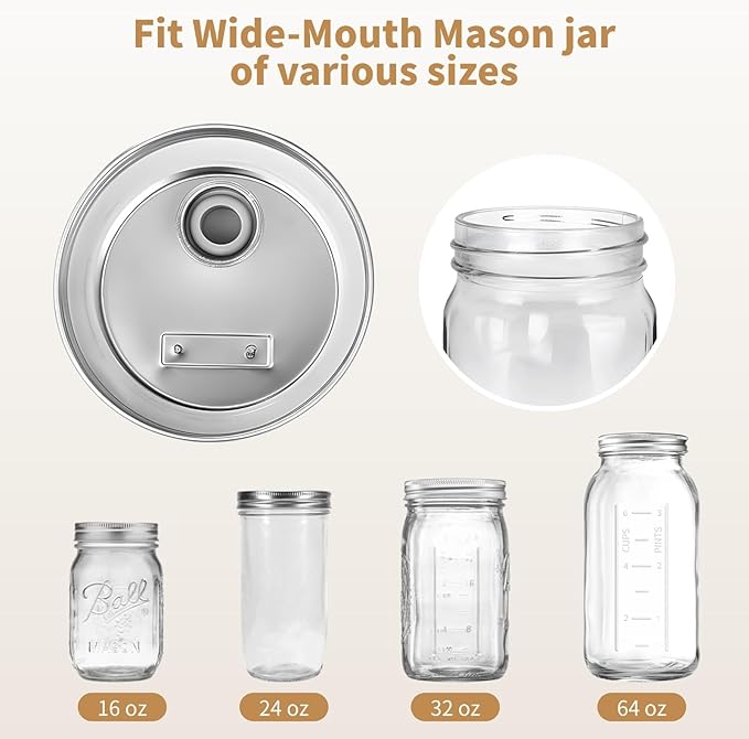 Steel Mason Jar Pour Spout Lids 4 Pcs 3.4-Inch Round Thread Design Leak Proof Rust Proof Seal Pitcher Cover Stainless