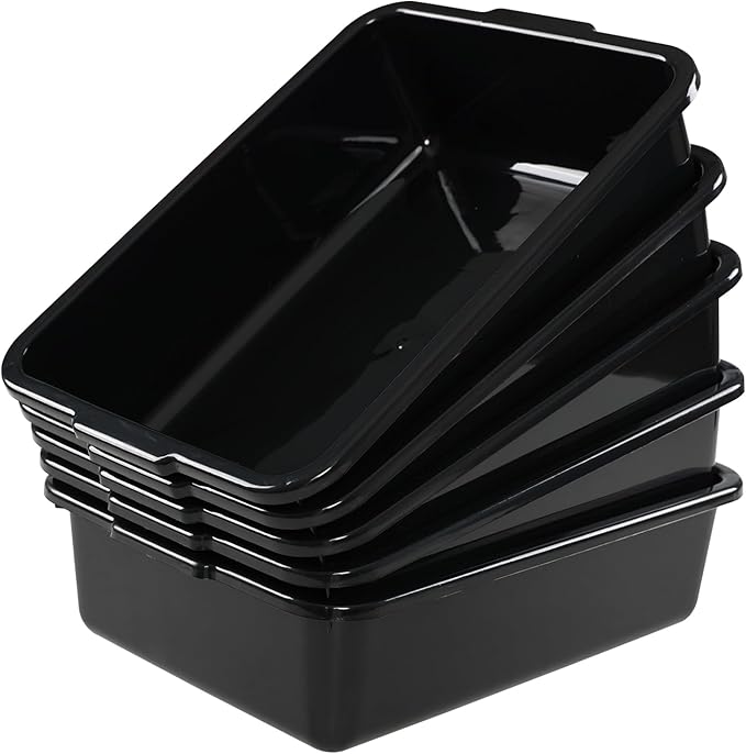 5-Pack Black Small Plastic Bus Box 8 L Commercial Bus Tub