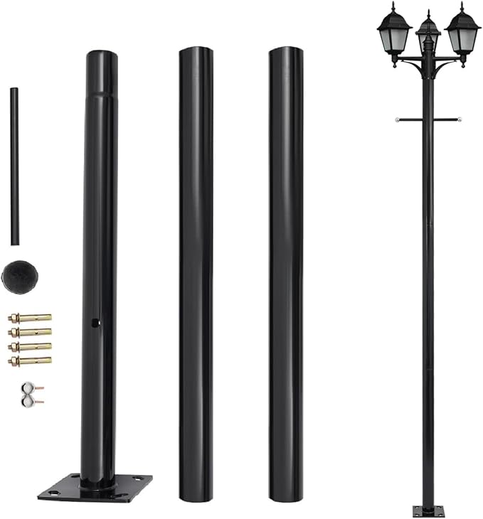 10FT Outdoor Lamp Post Split Street Light Pole with Cross Arm Base Mount Lighting Post Fixtures for Pathway Courtyard Parking Lot Fits Standard 3 Post Top Fixtures (10FT 76mm Base Mount)