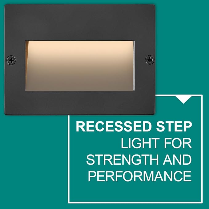Hinkley Taper 12V Horizontal Step Light Wet Rated Stainless Steel Construction Recessed Mount Etched Lens ADA Matte Black Stainless Finish