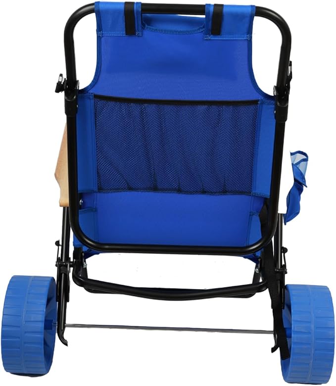 Beach Chair Cart with Wheels 2 in 1 Foldable Beach Lounge Chair Buggy Cart Large Wheels for Pool Backyard Sunbathing Picnic (Light Blue)