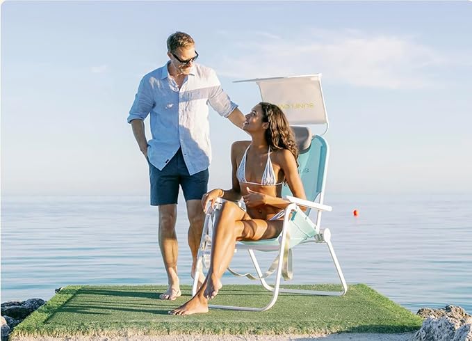 SUNFLOW The Tall Sand Dune Premium Beach Chair Portable Rust-Resistant Adjustable Reclining Lounger with UPF 50+ Sun Shade and Drink Holder for The Ultimate in Comfort - Sky Blue